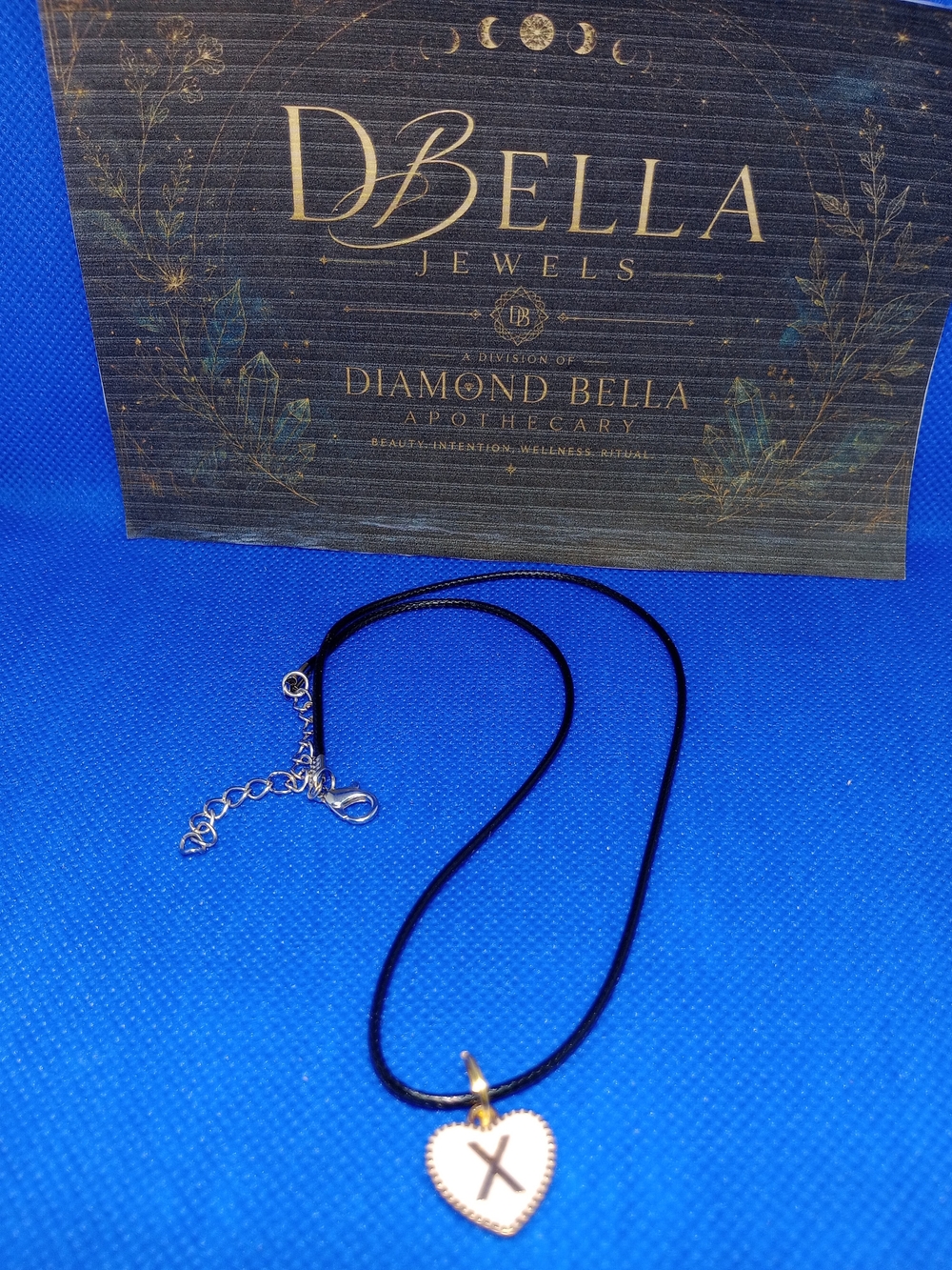 DBella Jewels Heart Initial 'X' Pendant Necklace in White and Gold
